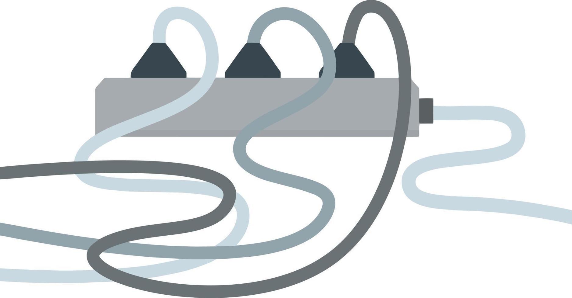Many outlets to plug with wires. load on system. Cartoon flat illustration vector