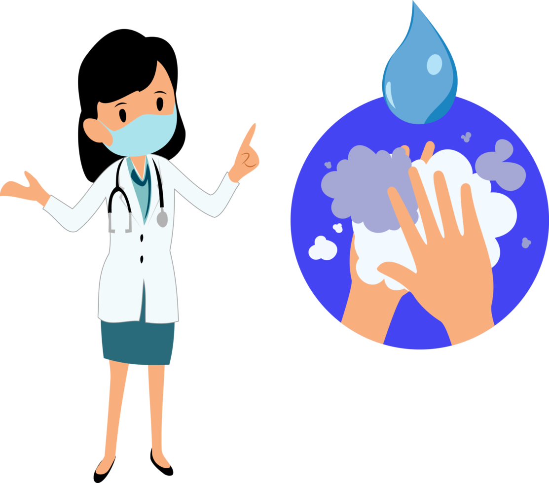 illustration cartoon female doctor recommending to wash hands png