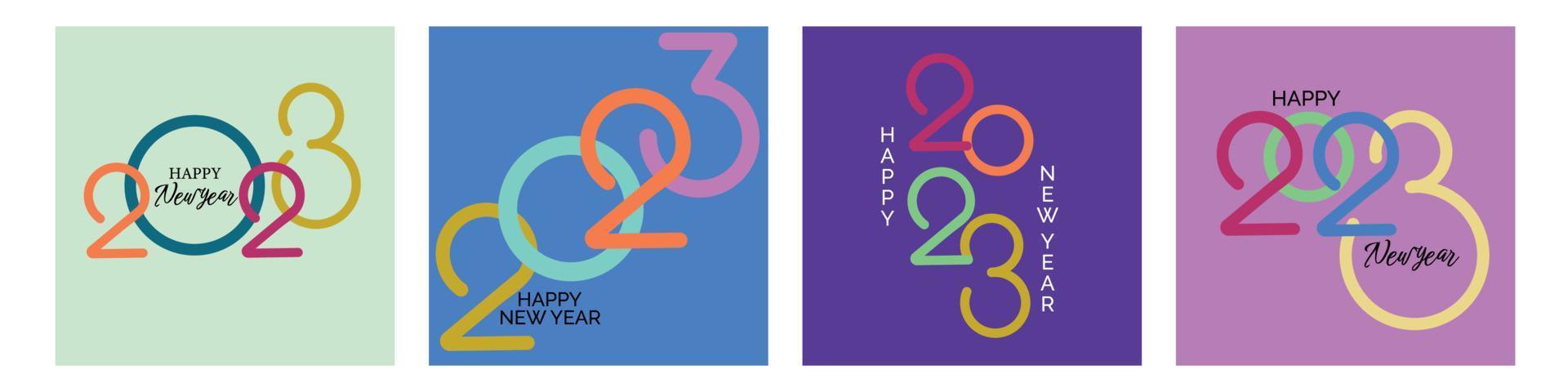 Creative concept of 2023 Happy New Year posters set. Design templates with typography logo 2023 for celebration and season decoration. Minimalistic trendy backgrounds for branding, banner, cover, card vector