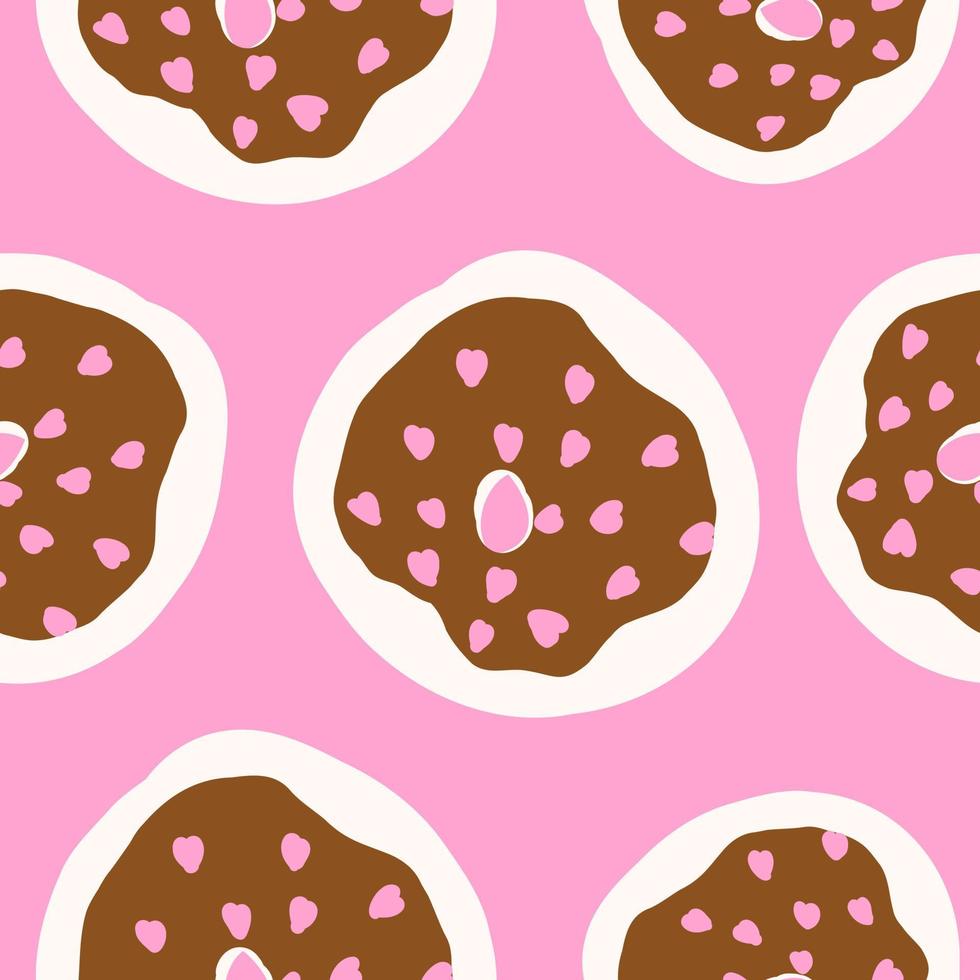 Donuts pattern. Vector illustration in cartoon flat style isolated on pink background