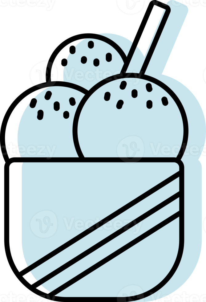 ice cream icon blue color and thin black line, fast food icon. png