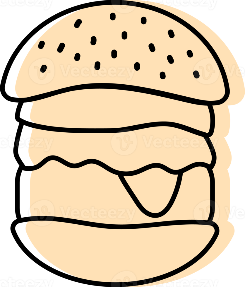hamburger, burger icon yellow color and thin black line, fast food icon. png
