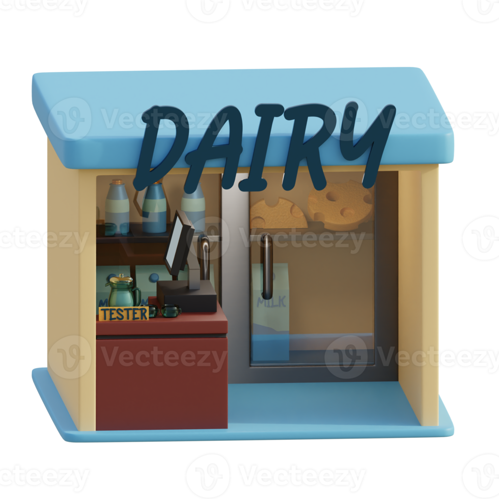 3d rendering isometric dairy shop perfect for design project png