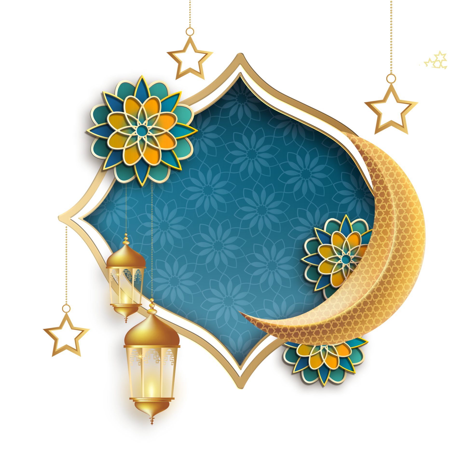 Lampe De Ramadan Fond Bleu Avec Et Décorations En Rendu 3d