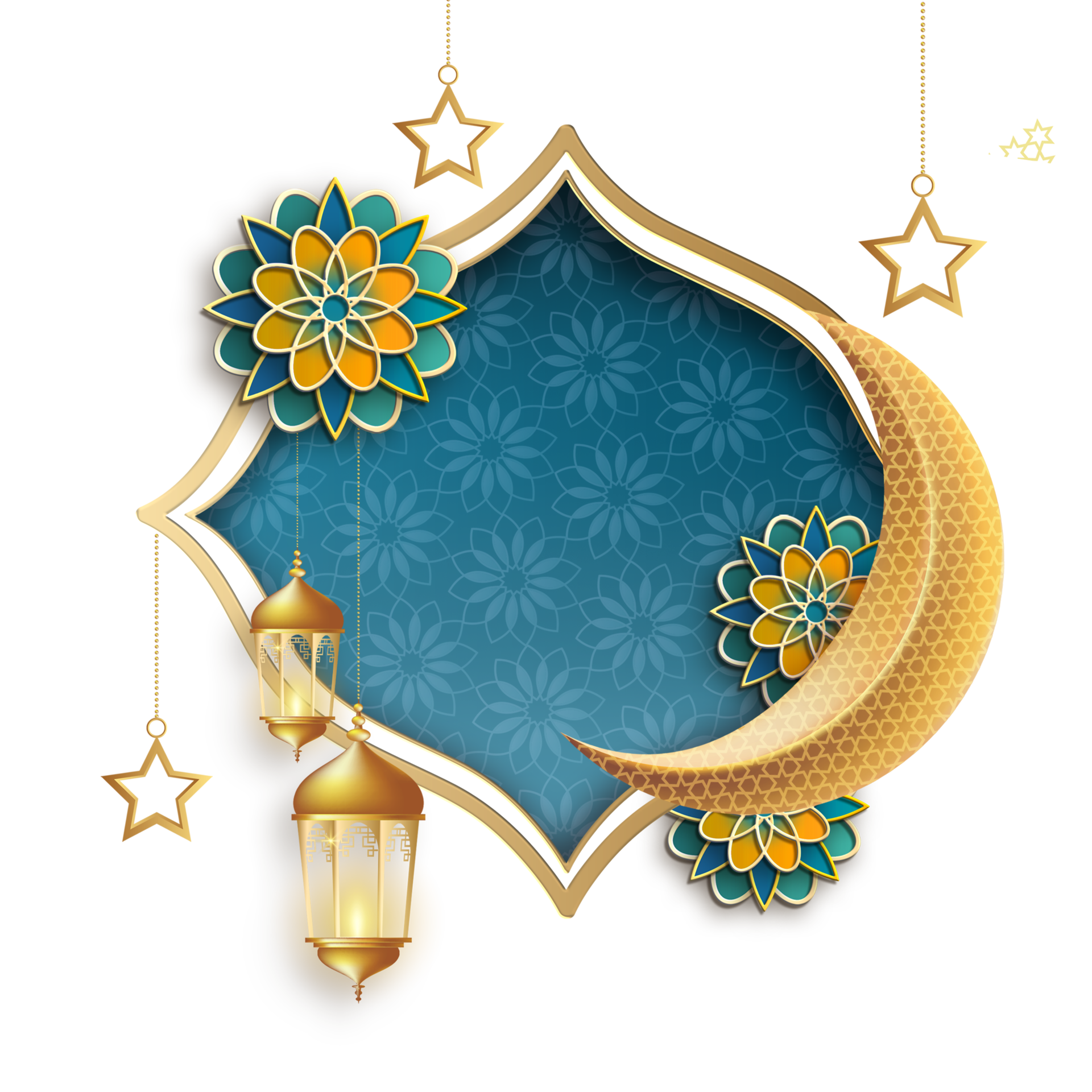 Lampe De Ramadan Fond Bleu Avec Et Décorations En Rendu 3d