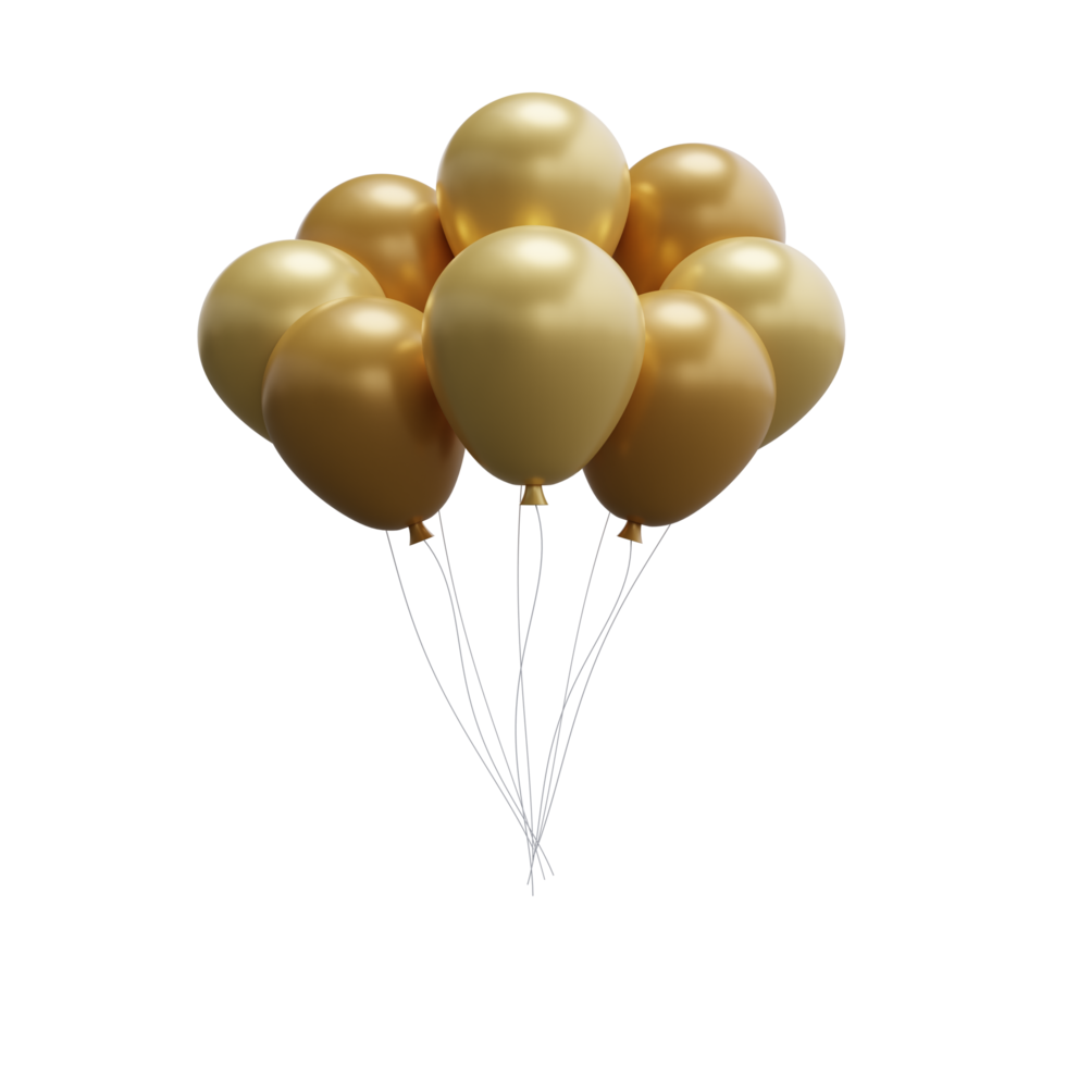 3d gold balloons. 3d rendering. png