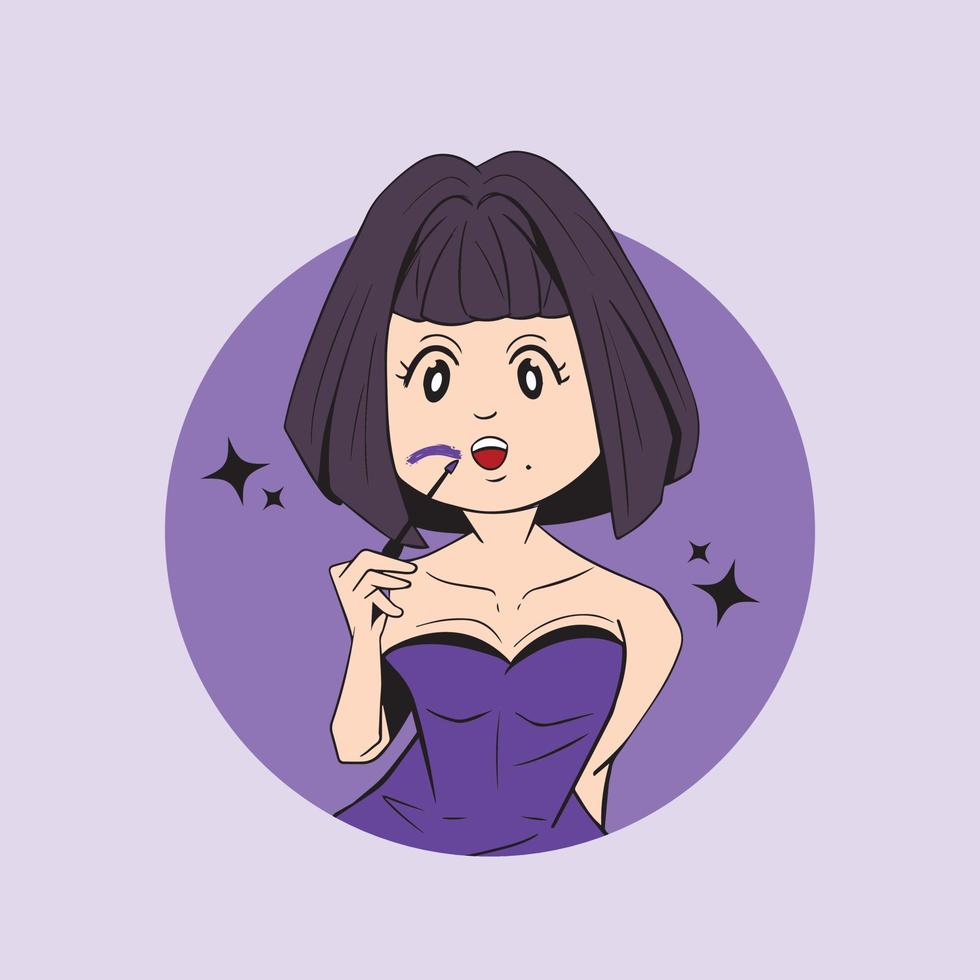 hermosa niña usa brillo de labios y aplica constituir. linda personas vector ilustración para belleza