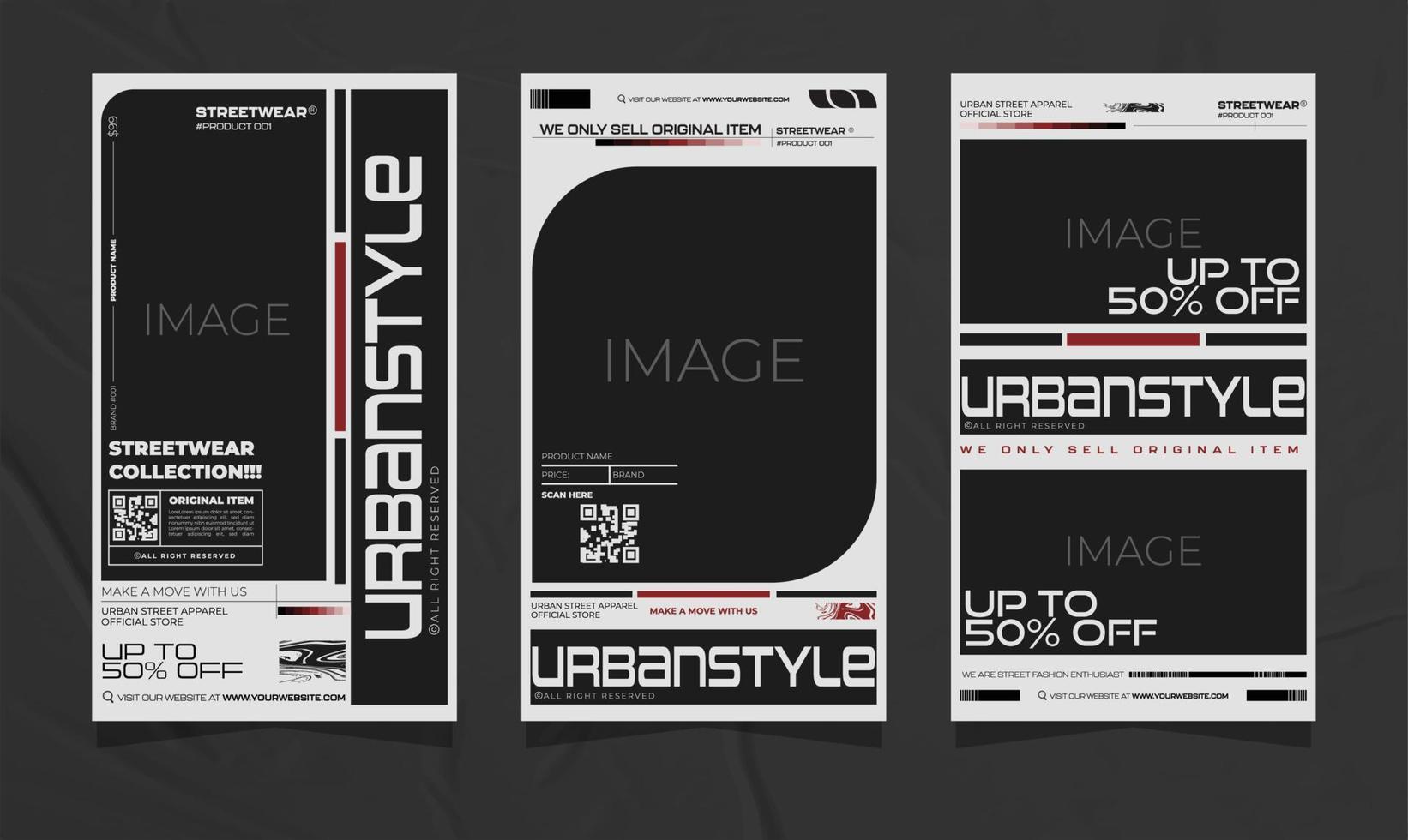 Modern urban futuristic streetwear fashion design for social media story template, poster and print for tshirt. editable template bundle design vector
