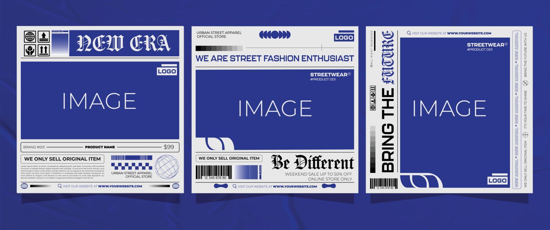 Modern urban futuristic streetwear fashion design for social media post template, poster and print for tshirt. editable template bundle design vector