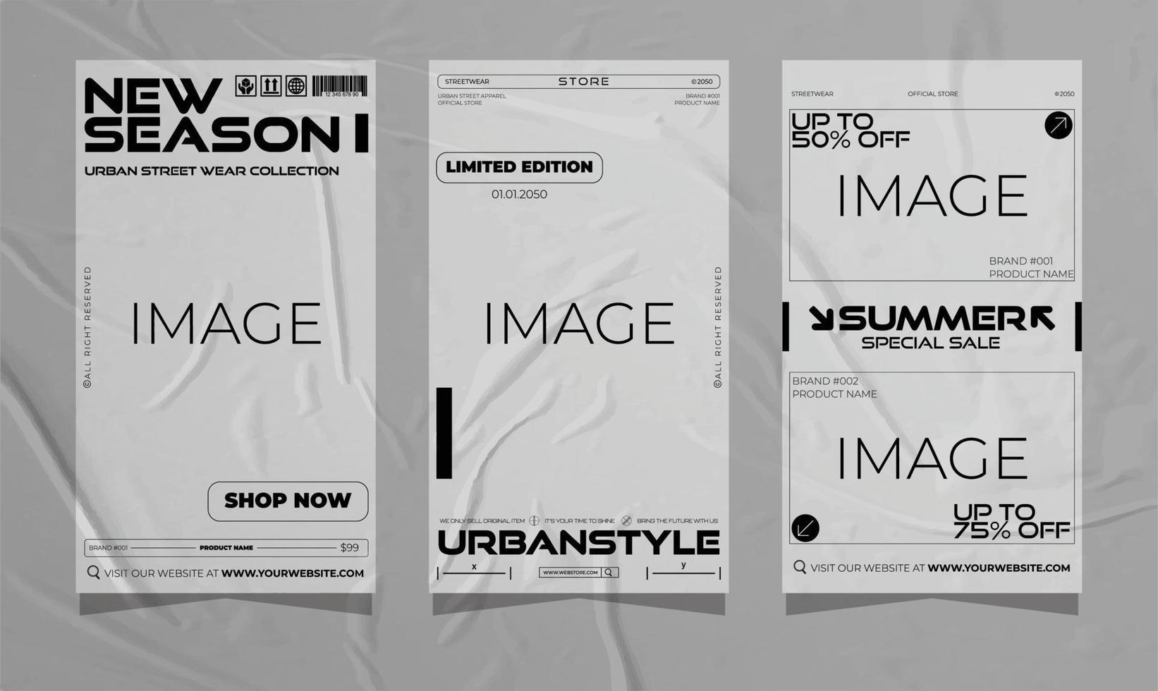 Modern urban futuristic streetwear fashion design for social media story template, poster and print for tshirt. editable template bundle design vector