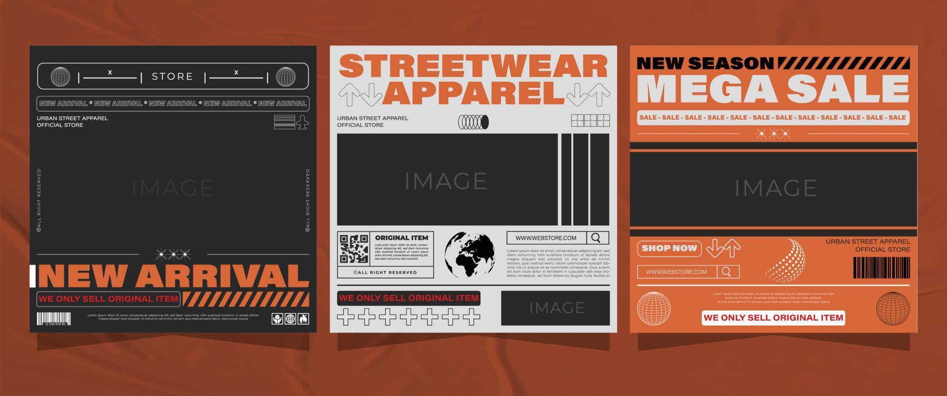 Modern urban futuristic streetwear fashion design for social media post template, poster and print for tshirt. editable template bundle design vector