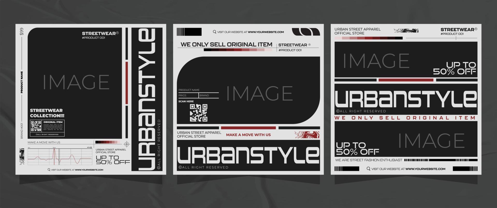 Modern urban futuristic streetwear fashion design for social media post template, poster and print for tshirt. editable template bundle design vector