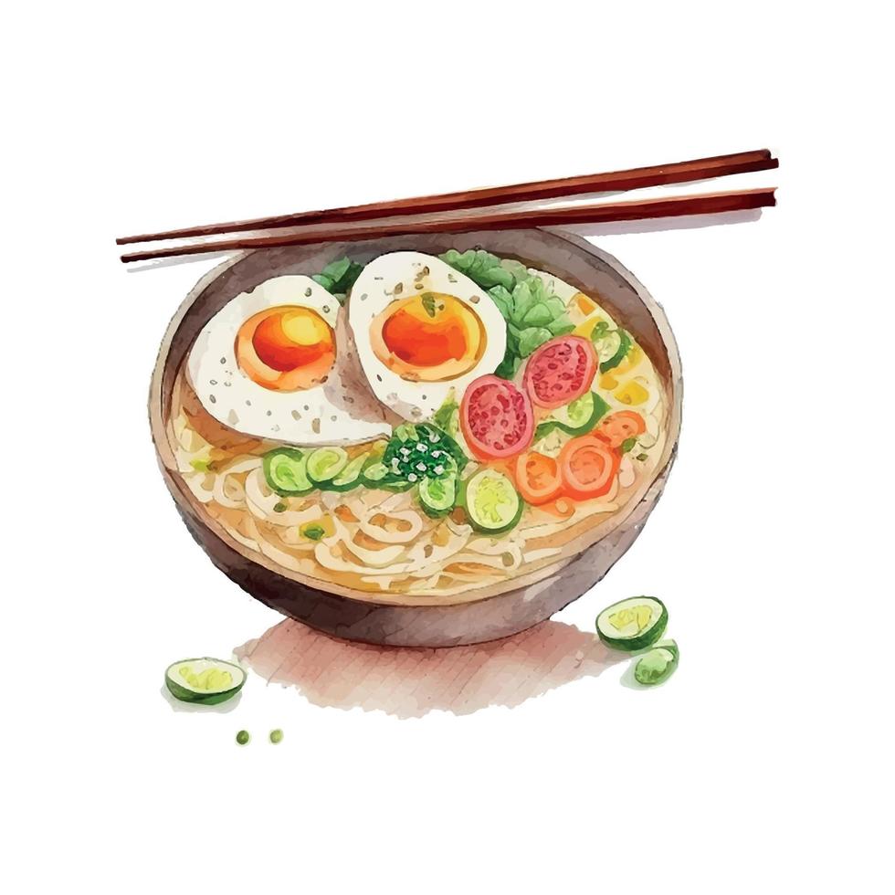watercolor Ramen bowl noodles vector culture japan