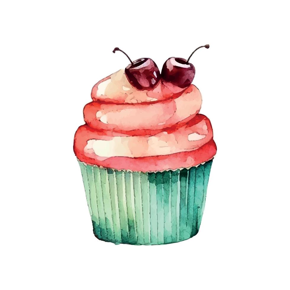 cupcake with cream. watercolor illustration ice cream vector