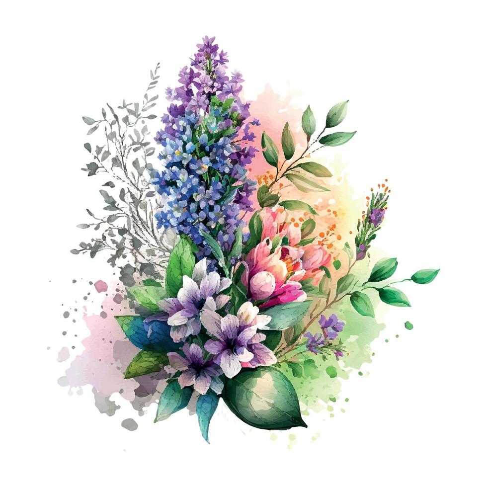 bouquet of spring flowers watercolor Flowers watercolor illustration. Manual composition. Spring. Summer. vector
