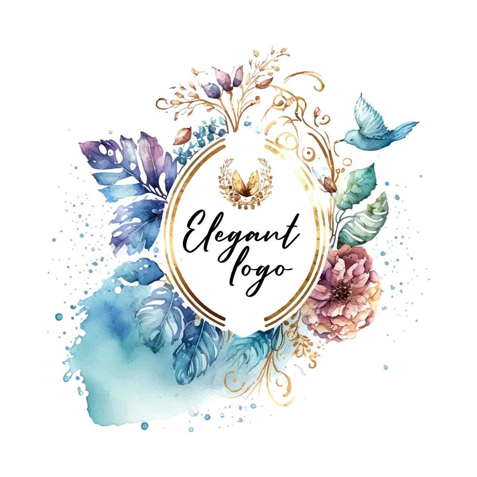 Watercolor logo template floral logo, flower, branch. Wedding Premade