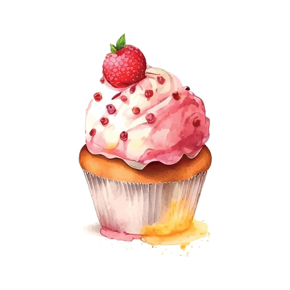 cupcake with cream. watercolor illustration ice cream vector