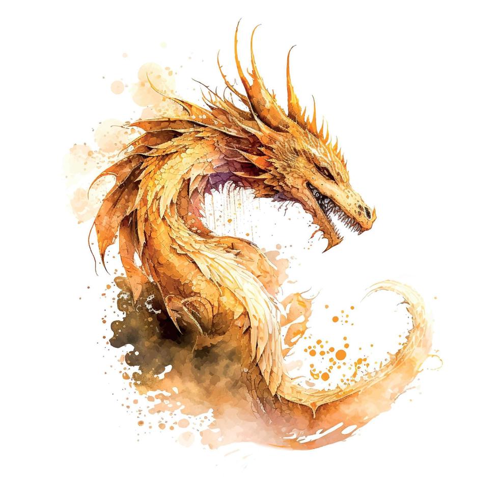 Chinese Dragon vector hand drawn watercolor illustration sketch for decorative design of Asian culture celebrations, traditional holidays banners, greeting cards, fashion background and invitations.