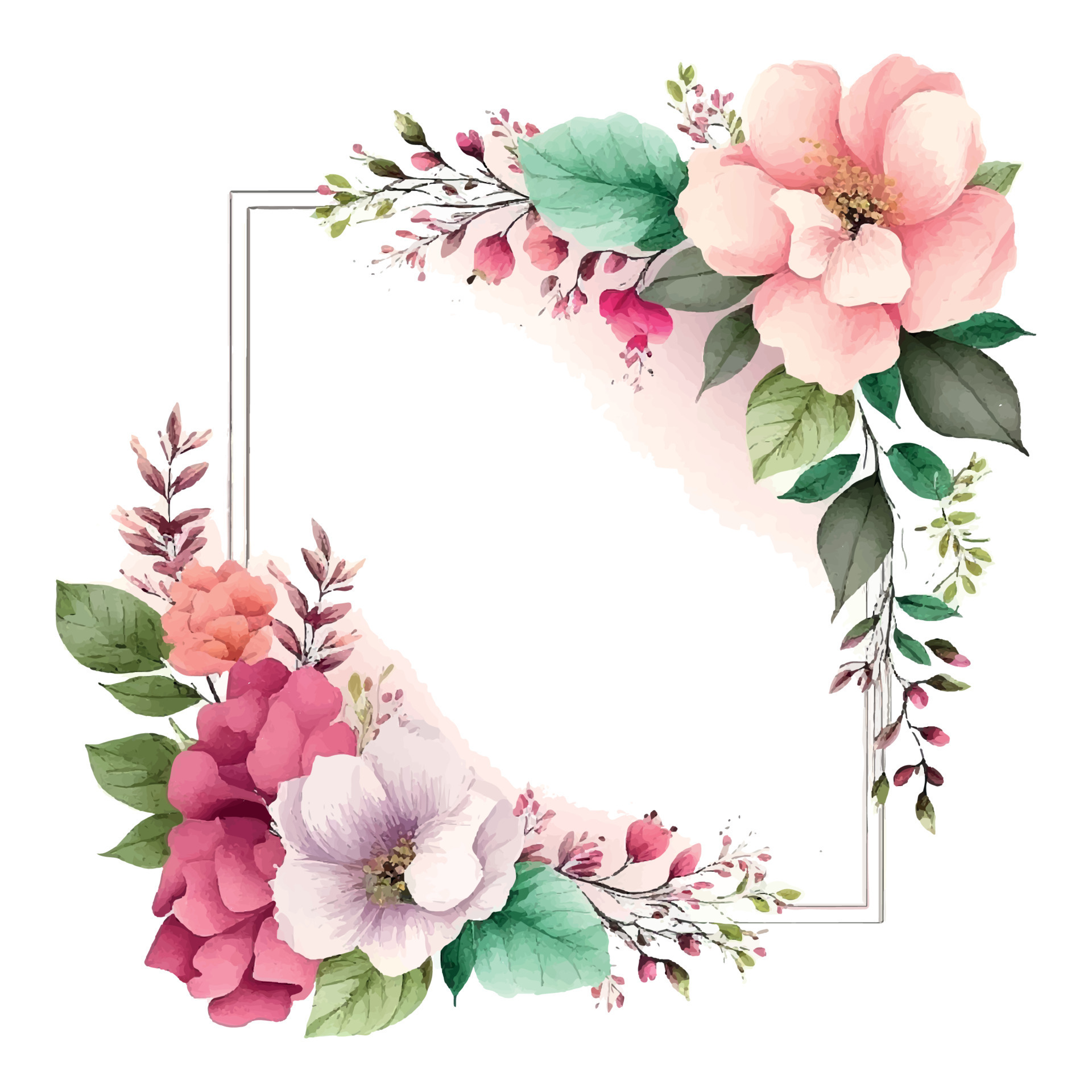 Vector flowers frame. Beautiful wreath. Elegant floral collection with  isolated blue,pink leaves and flowers, hand drawn watercolor. Design for  invitation, wedding or greeting cards 19783827 Vector Art at Vecteezy