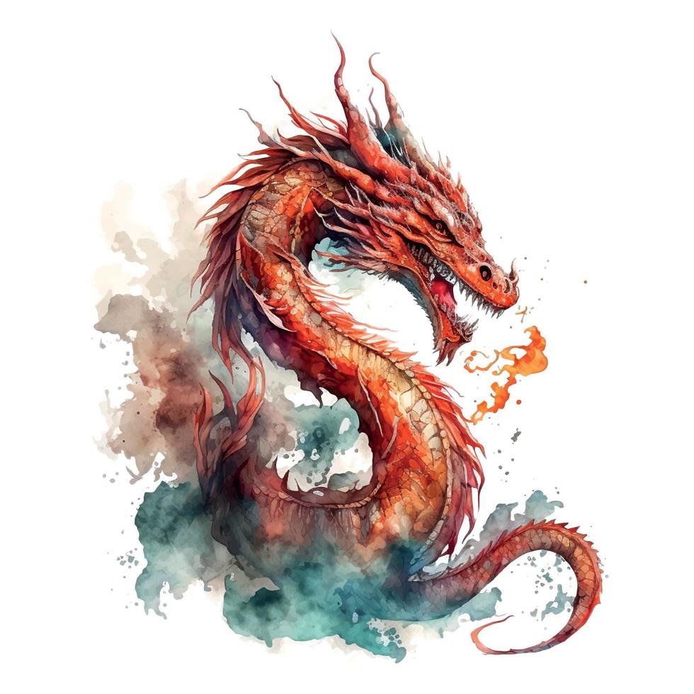 Chinese Dragon vector hand drawn watercolor illustration sketch for decorative design of Asian culture celebrations, traditional holidays banners, greeting cards, fashion background and invitations.