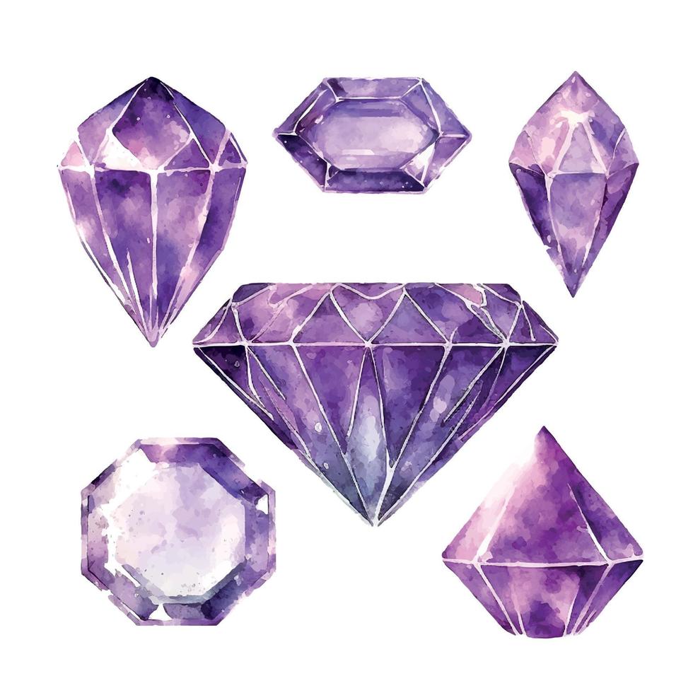 Purple pink diamond rock jewelry mineral. Isolated illustration element. Geometric quartz polygon crystal stone mosaic shape amethyst gem. vector