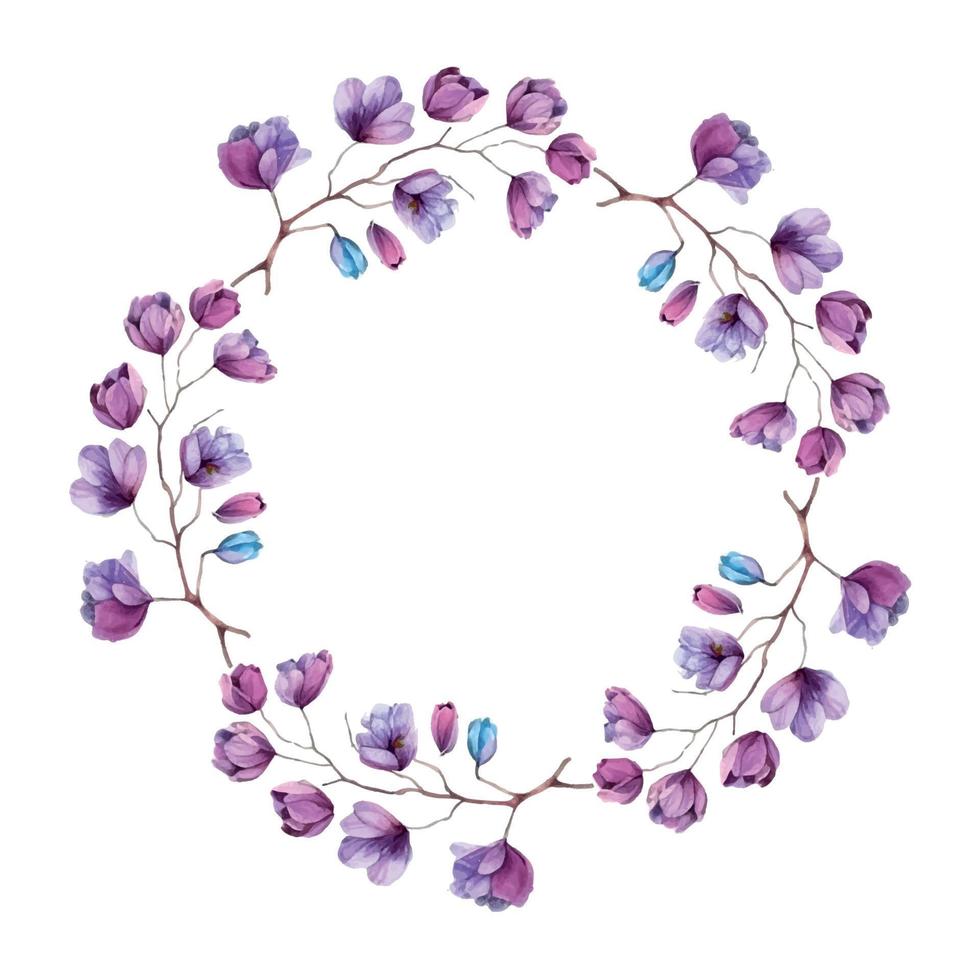 conjunto de flores vectoriales. hermosa corona. elegante colección floral con flores y hojas azules, rosas aisladas, acuarela dibujada a mano. diseño para invitación, boda o tarjetas de felicitación vector