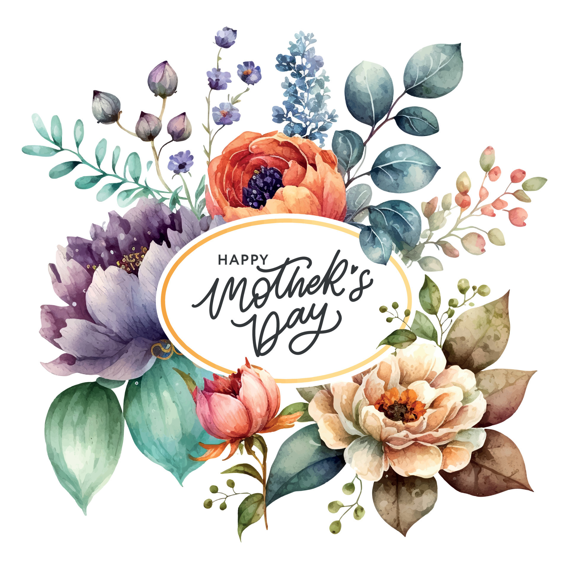 Watercolor floral bouquet illustration set Mother’s day - blush pink