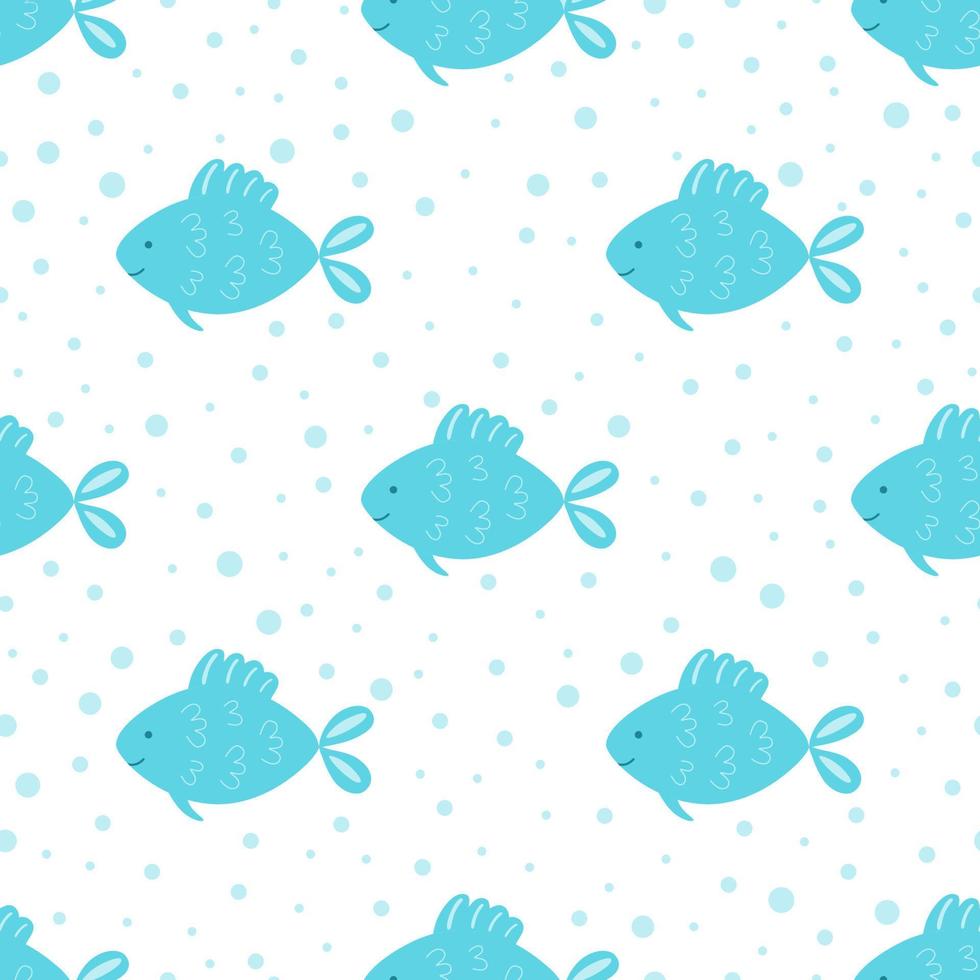 Fish seamless pattern. Cute cartoon fish kids background. Marine life print. Sea underwater fabric design. Child drawing style baby animals underwater. Cute summer sea banner illustration. vector