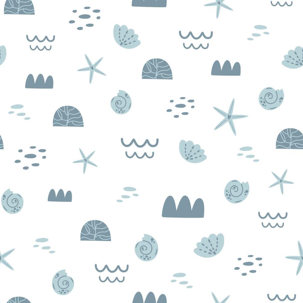 Grey and white sea seamless pattern. Coral background. Cute summer ocean vector print. Pastel colors kids pattern. Sweet baby sea graphic design for textile, wrap, cloth nautical repeat illustration.