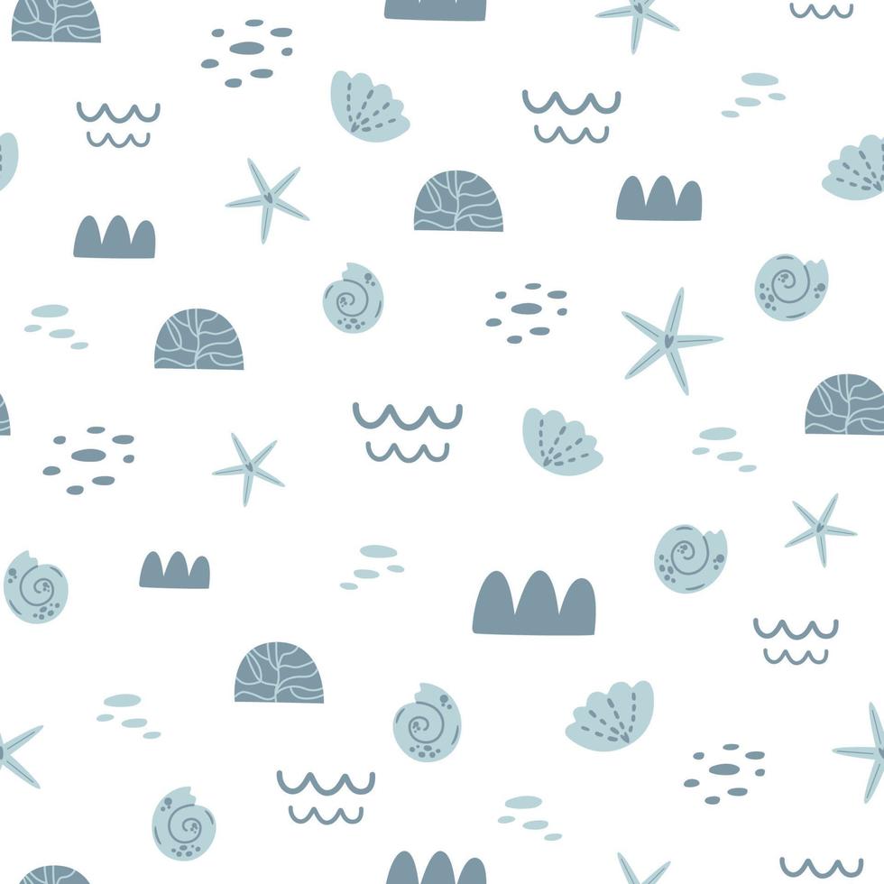 gris y blanco mar sin costura modelo. coral antecedentes. linda verano Oceano vector impresión. pastel colores niños modelo. dulce bebé mar gráfico diseño para textil, envoltura, paño náutico repetir ilustración.