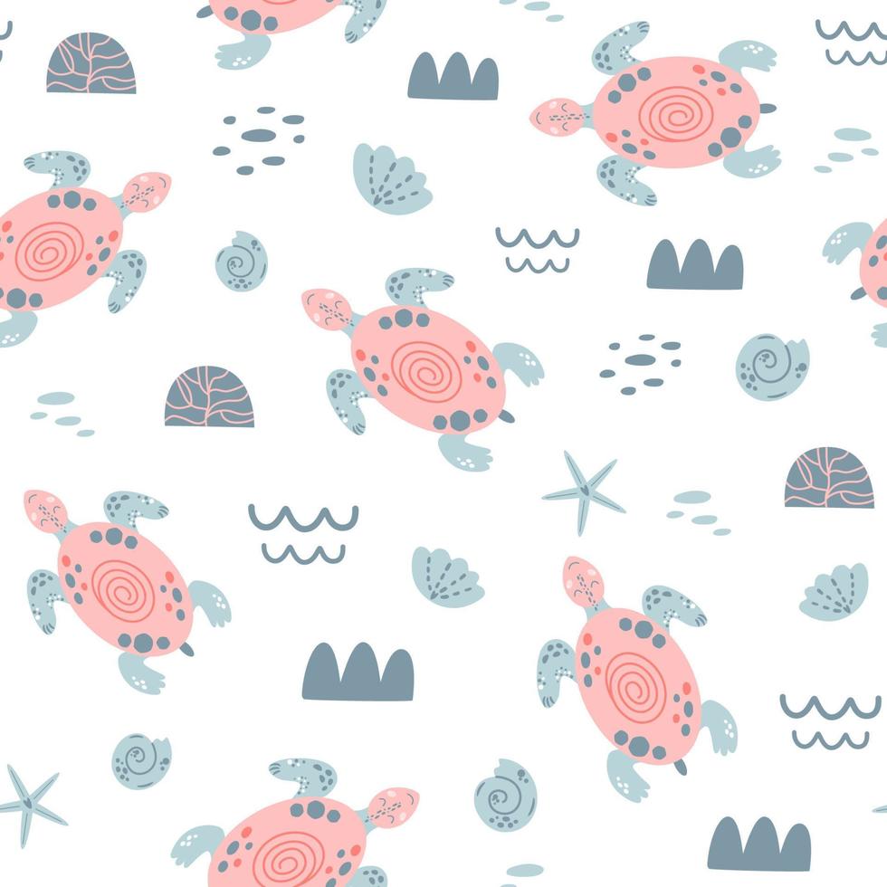 Pink sea turtle seamless pattern Cute swimming pink turtles. Girls ...