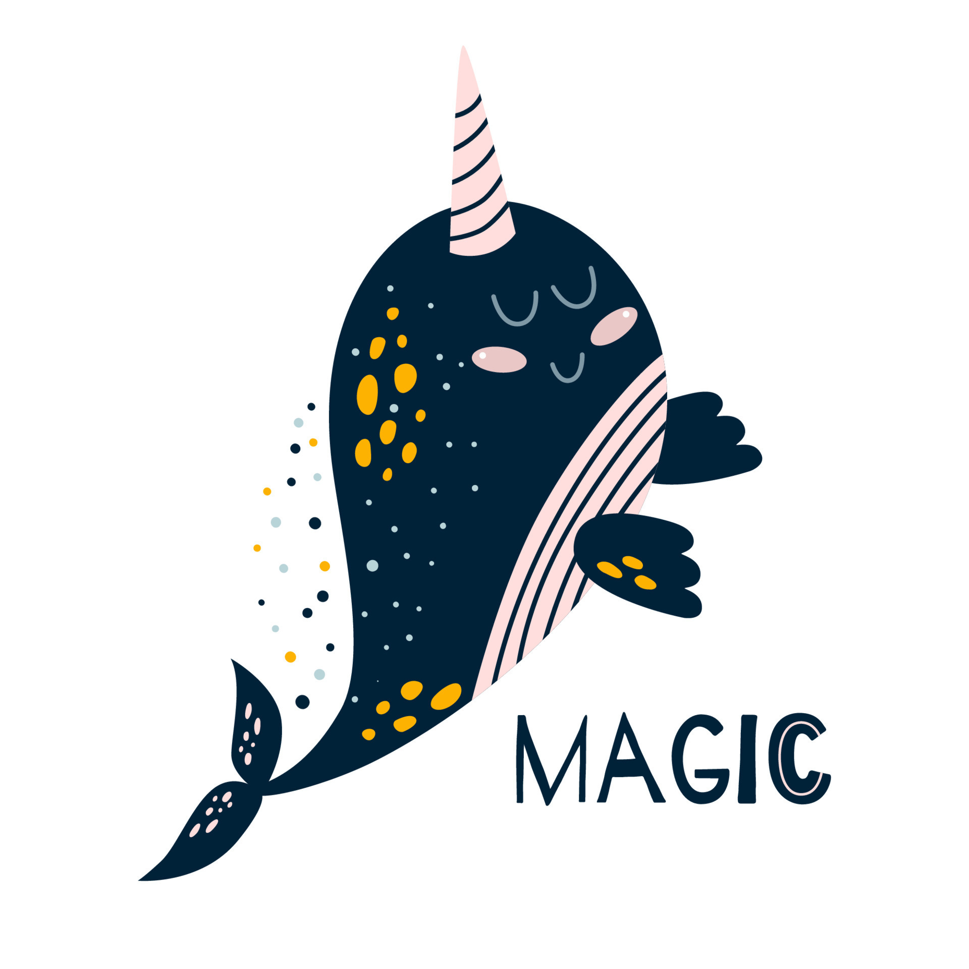 Narwhal text Magic. Cute narwhal whale. Funny kids unicorn whale ...