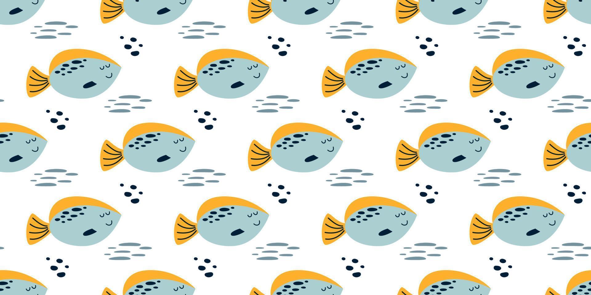 Baby print fish. Nautical baby pattern. Fun fish pattern Sea kids background. Nautical baby fabric textile, texture, marine theme design. Birthday beach party scrapbooking t shirt vector illustration.