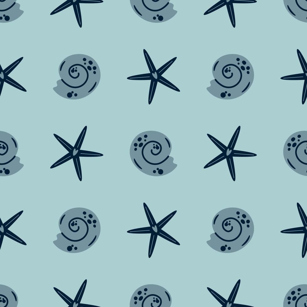 Starfish seamless pattern. Summer sea star pattern, cute seashell grey background. Nautical baby textile design. Aquatic kids pattern. Ocean vacation graphic design Fabric apparel vector illustration.