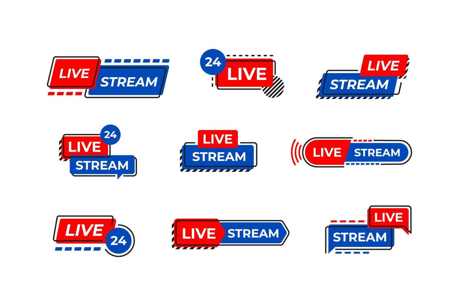 Live Streaming Badge Collection Set vector