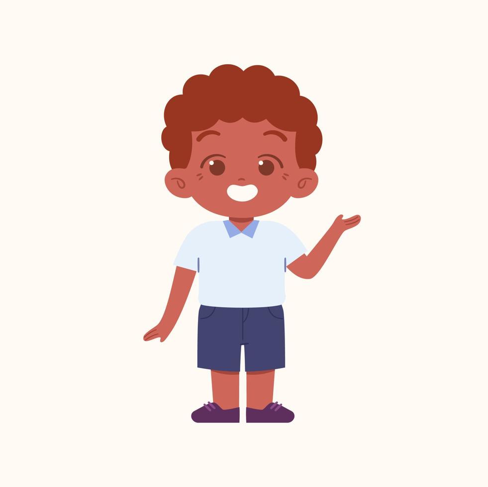 pequeño chico personaje. elemental colegio niños vistiendo uniforme ilustración vector