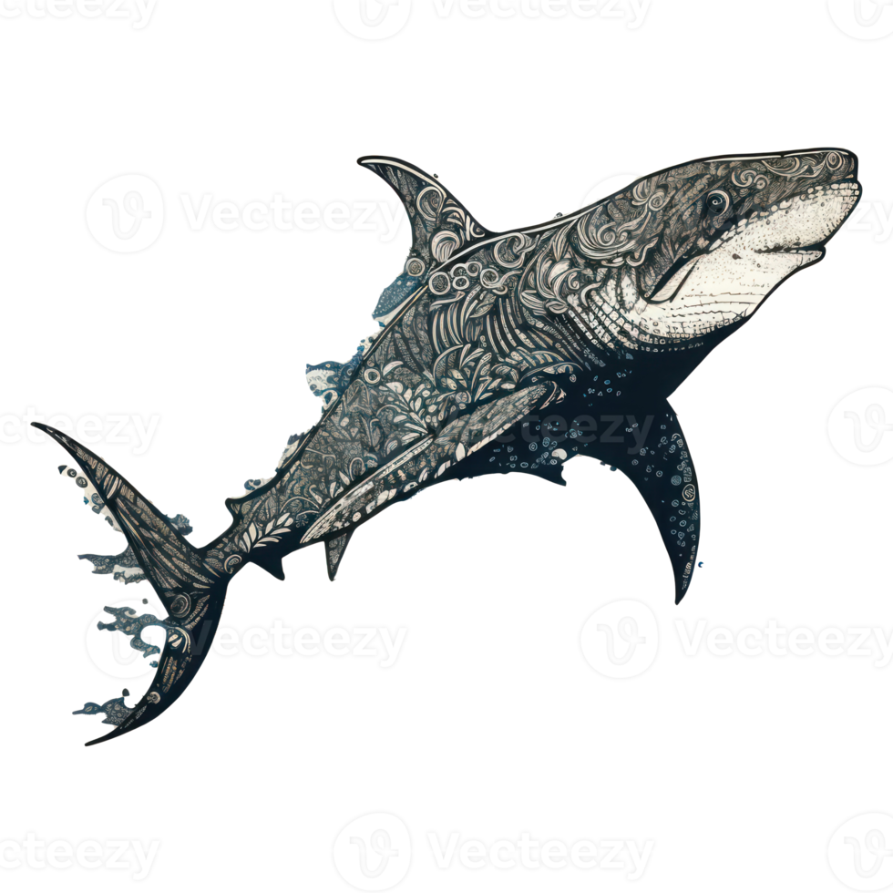 Shark illustration in doodle style png