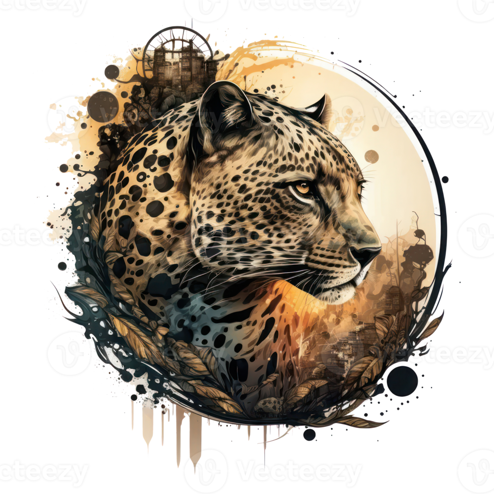 Leopard illustration in doodle style png