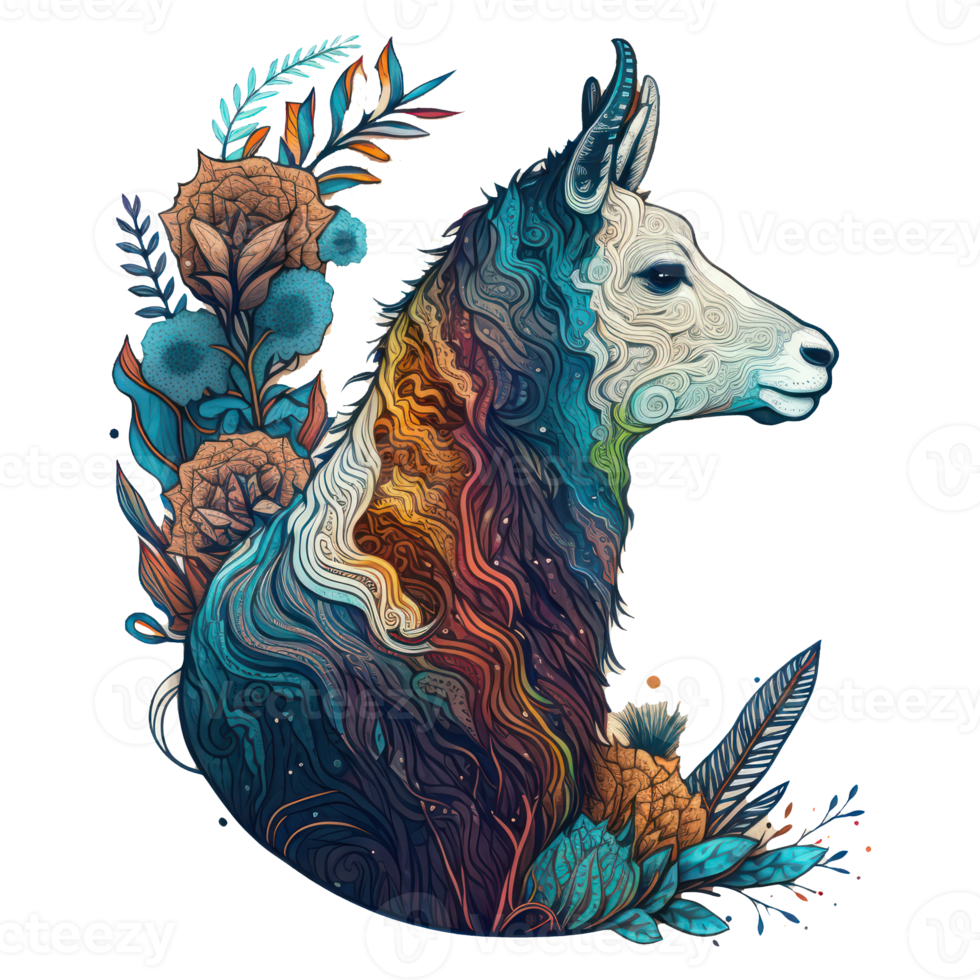 Llama illustration in doodle style png
