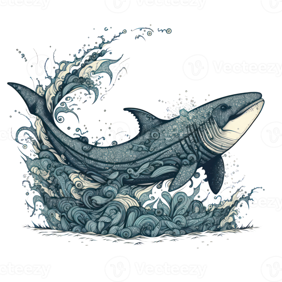 Shark illustration in doodle style png