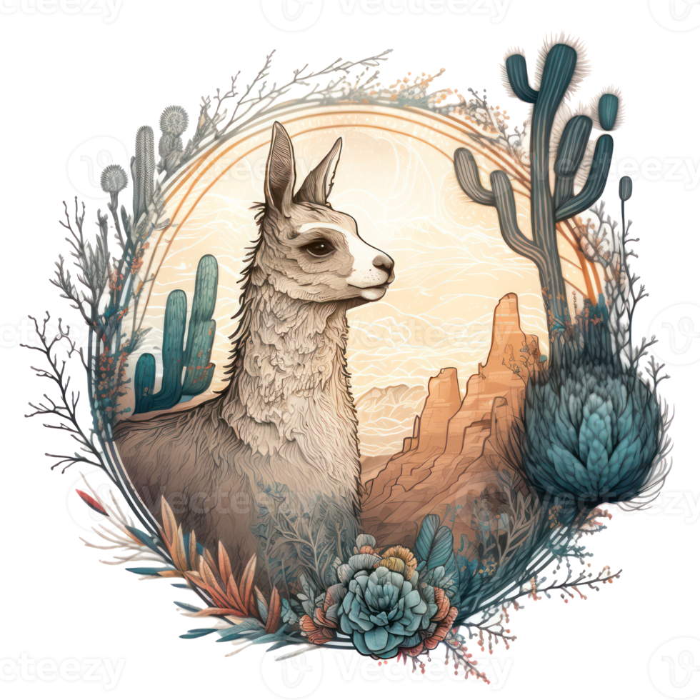 Llama illustration in doodle style png