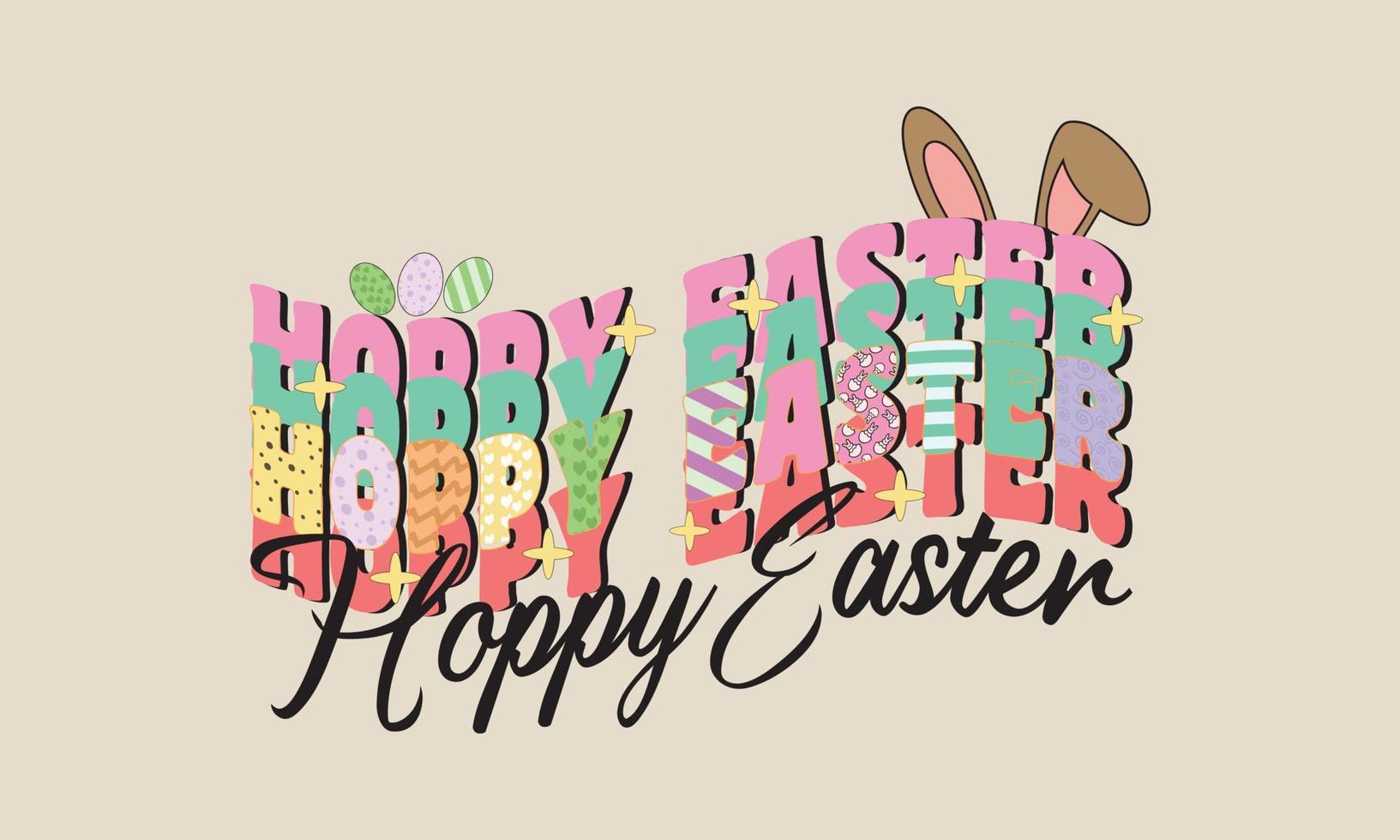 Hoppy Easter with bunny ears Easter design. hand drawn modern calligraphy design vector illustration. Beautiful Letters. Bunny ears and cute paws
