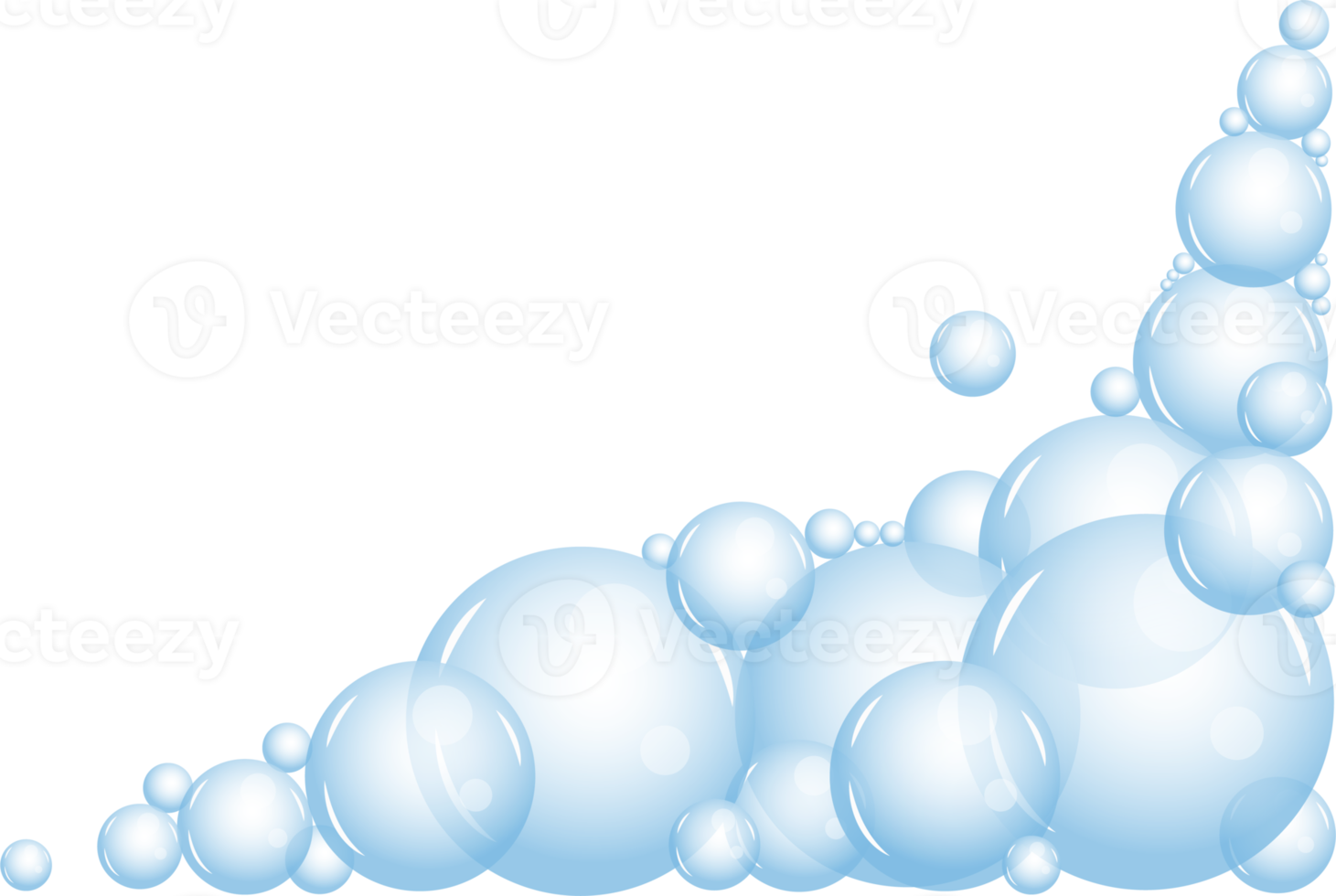 Cartoon soap foam with bubbles. Light blue suds of bath, shampoo, shaving, mousse png
