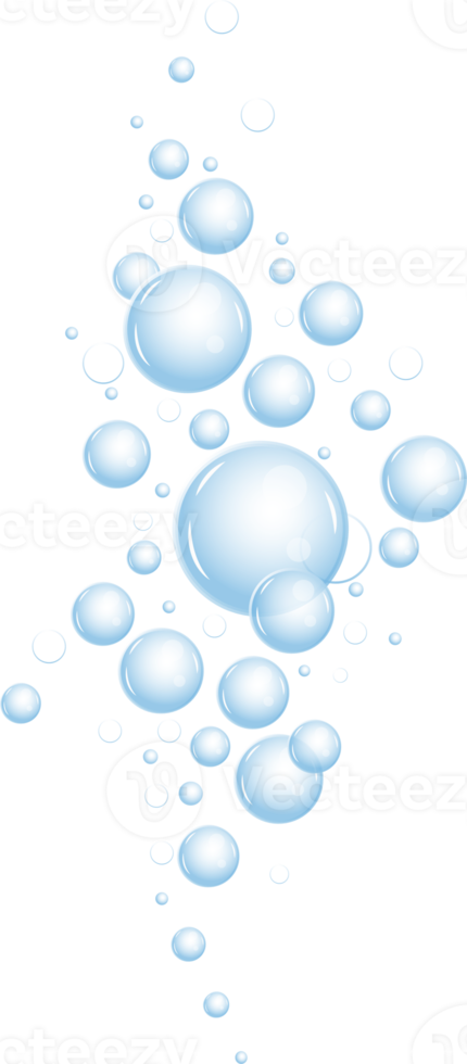 Underwater bubbles of fizzing soda. Streams of air. Dissolving tablets. Realistic oxygen pop in effervescent drink. Blue sparkles png