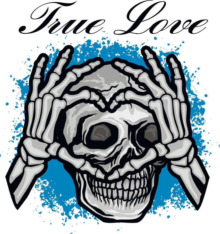 enamorado, mano corazón esqueleto y cráneo, grunge Clásico diseño t camisas vector
