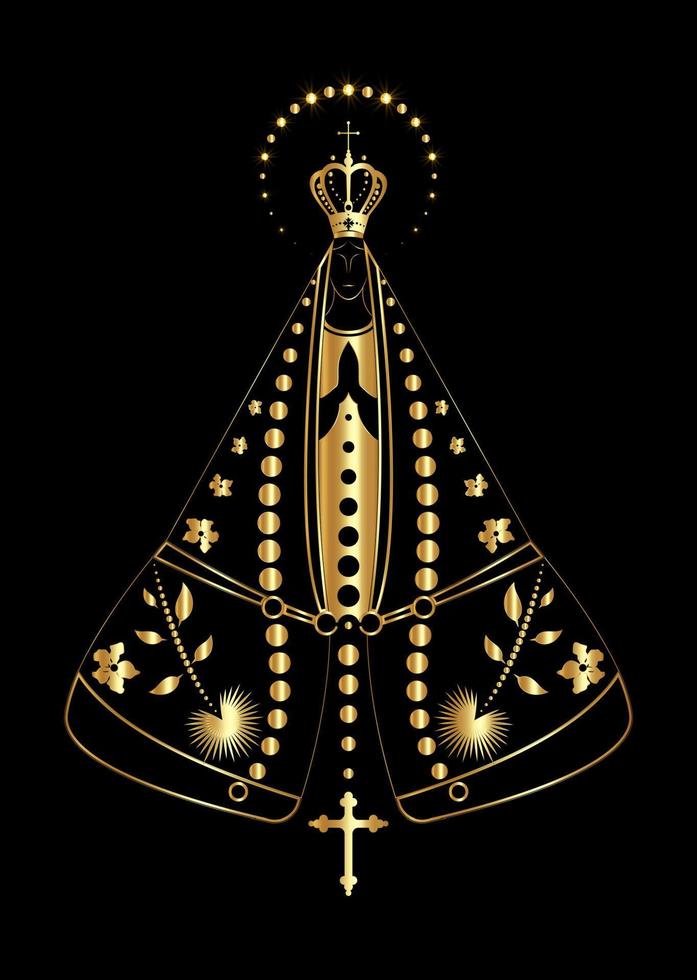 Our lady appeared Black and gold texture, Virgin Mary Immaculate vector illustration isolated on luxury black background