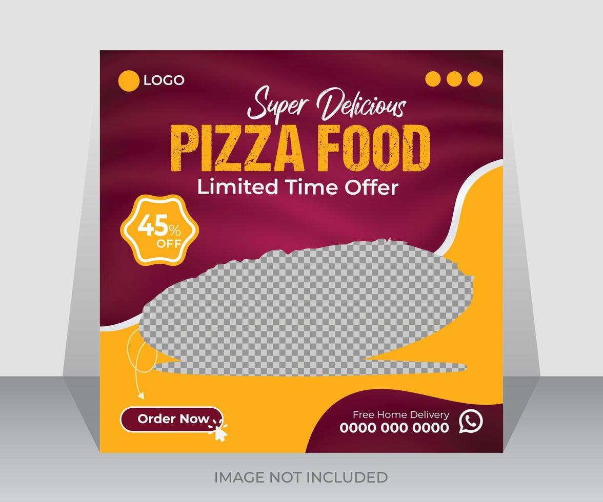 Food social media post and web ads promotion banner design template. Pizza banner design for restaurant vector