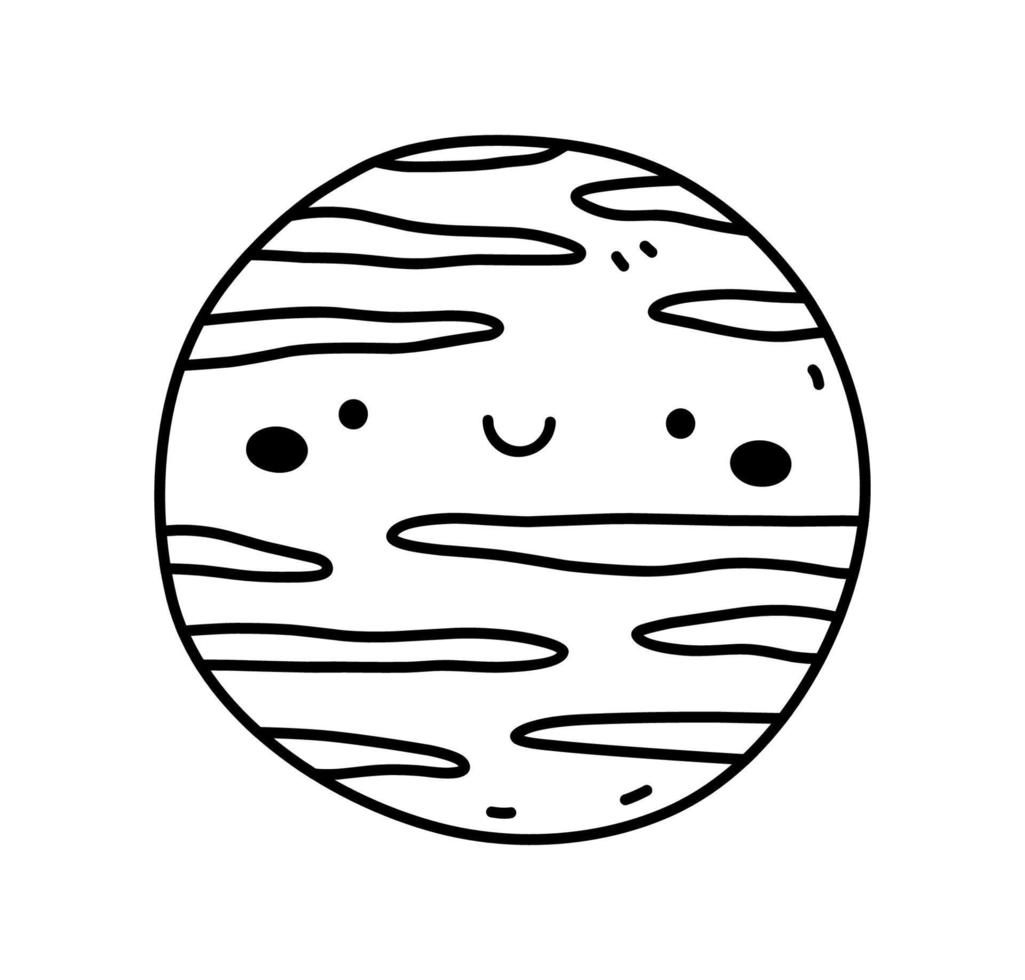 Cute smiling planet isolated on white background. Vector hand-drawn illustration in doodle style. Kawaii character. Perfect for decorations, logo, various designs.