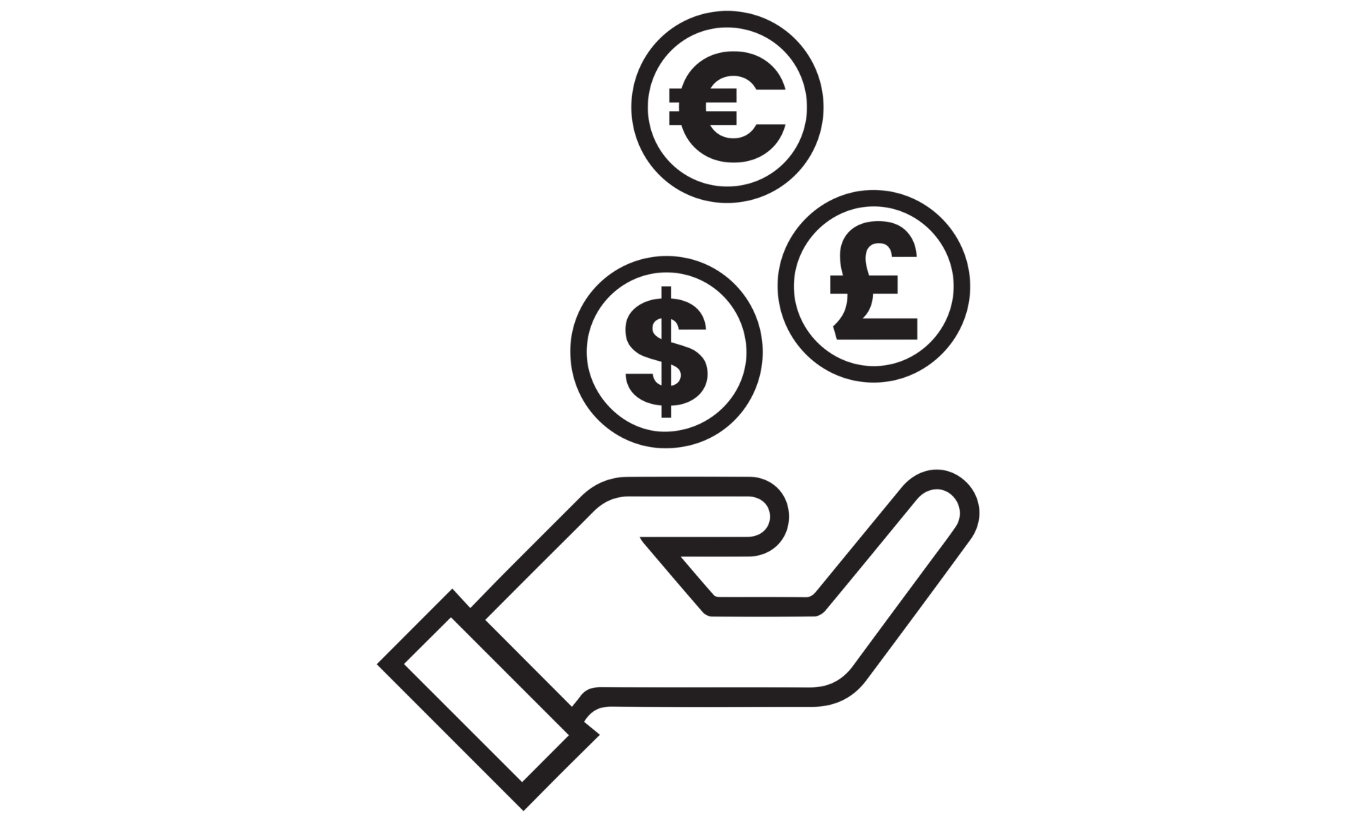 Multi currency dollar euro and pound with hand 19787025 png