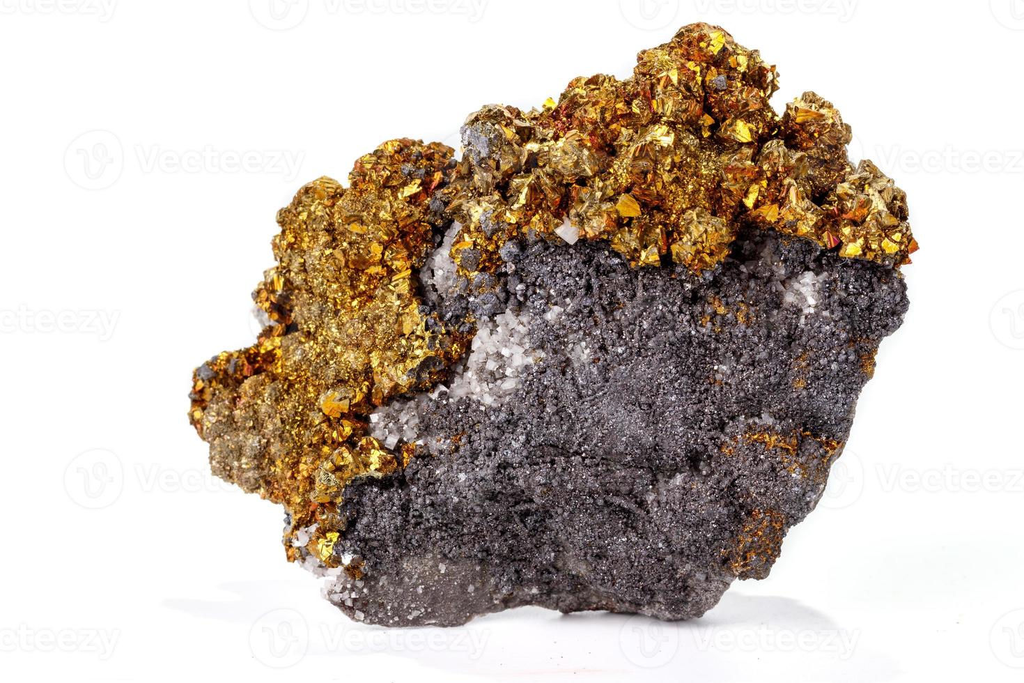 Macro mineral stone Chalcopyrite on a white background photo